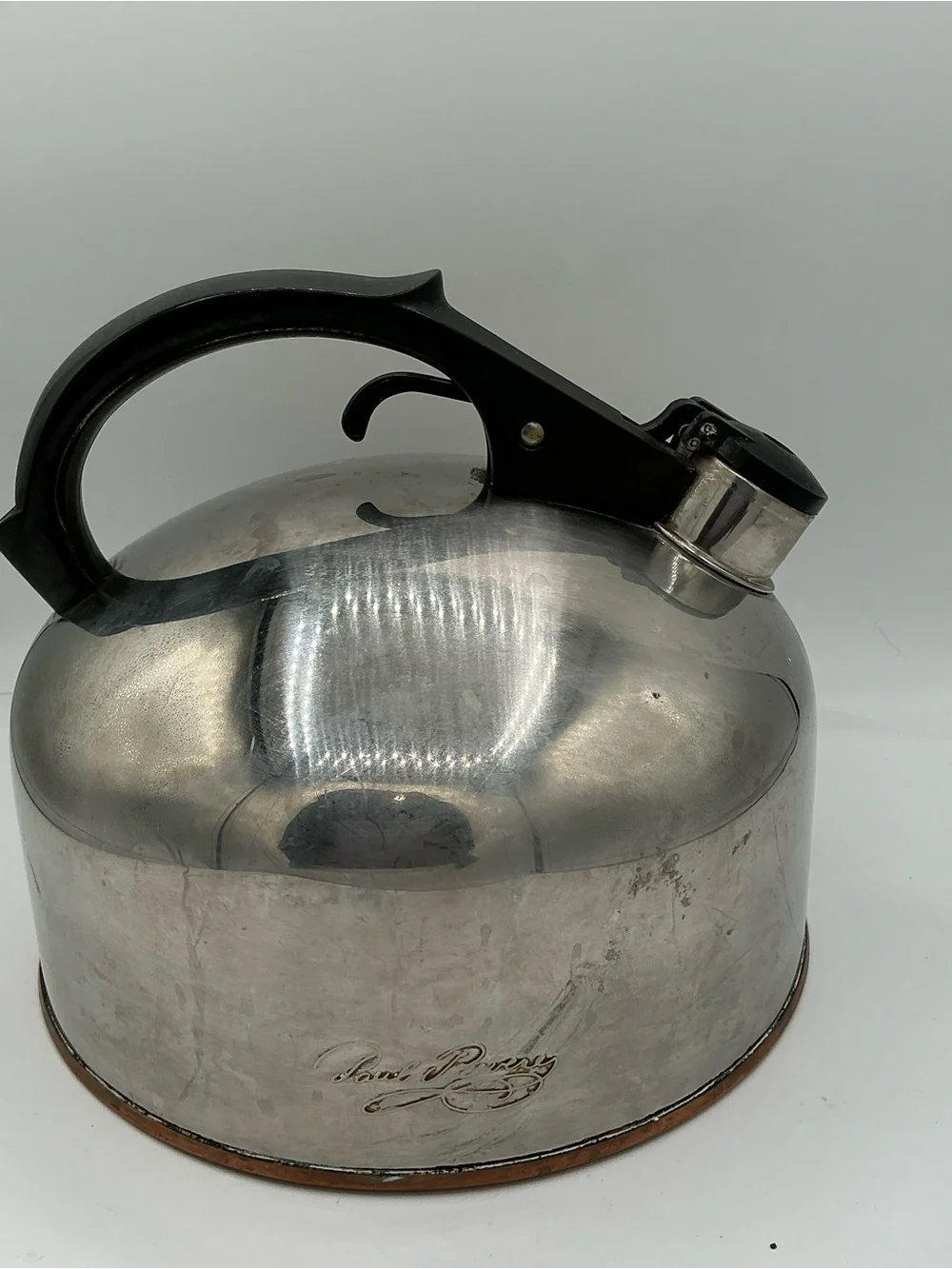 Vintage Revere Ware Whistling Tea Kettle Copper Bottom Stainless Steel 8 cup USA